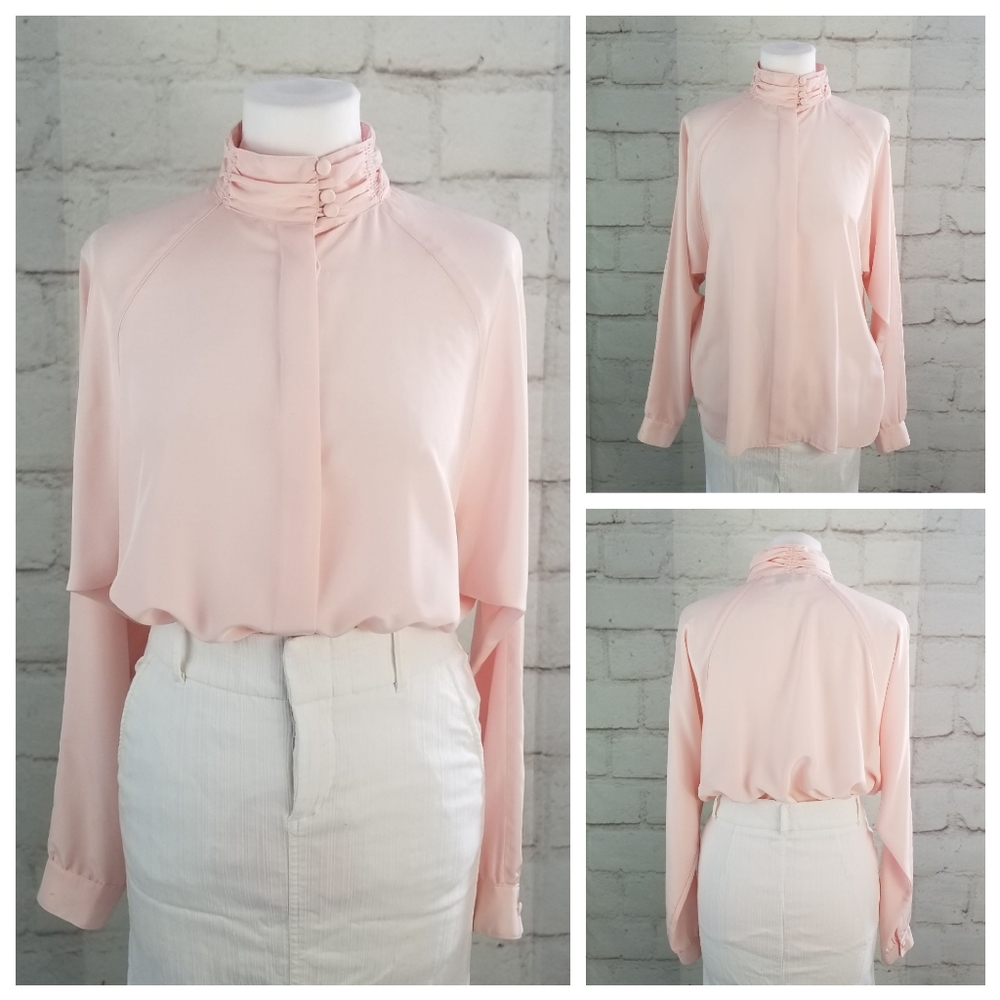 Vintage Braemar by Jeremy Scott Sz 9 Pastel Pink Dolman Sleeve High Neck Blouse
